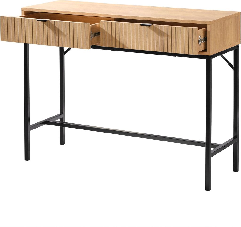 Konsole 2 Schubladen Front Effekt Holz mit Rillen - L100 x Produktbild 3
