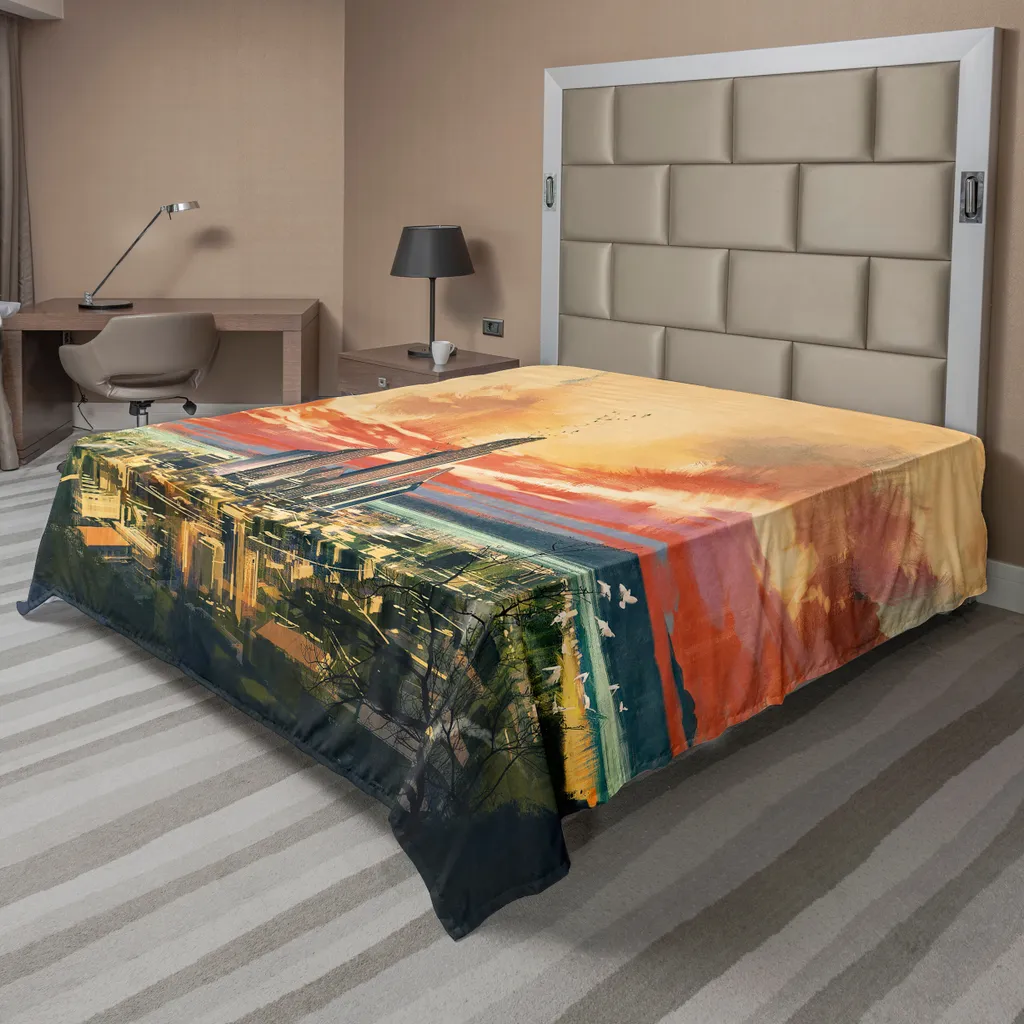 Drap de lit artistique ultra doux Motif Voilier et Ville Moderne