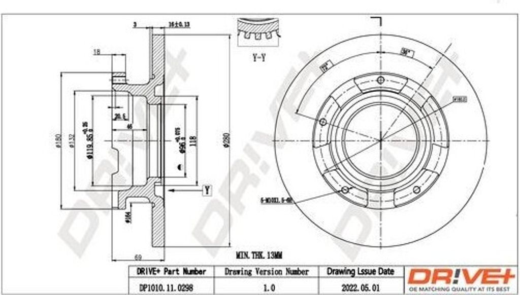Dr!ve+ DP1010.11.0298 - OE 1371421 Bremsscheibe, Hinterachse für Transit, Transit Tourneo