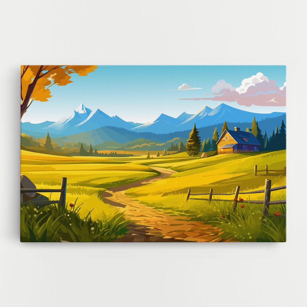 ARTHUB Leinwandbild 70x100 cm, Daylight Rural View | Wohnzimmerdekoration, Hängende Bilder, Wanddekoration, Heimdekoration, Landschaften, Ländlich