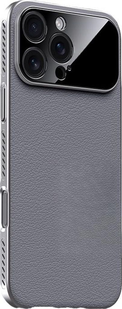 Hülle für iPhone 16, Schutzhülle mit Lederstruktur für iPhone, PC+Leder, stoßfest, Wärmeableitung, anti Fingerabdruck, Grau