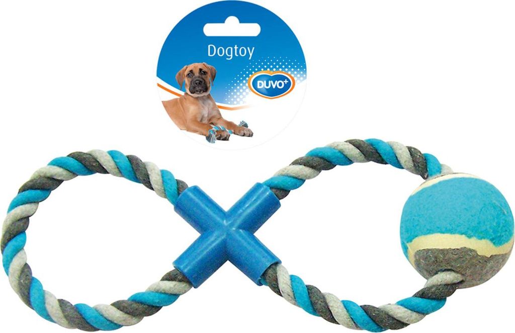 Duvo+ Hundespielzeug Knot Baumwolle 8-Ring + Tennisball grau/blau