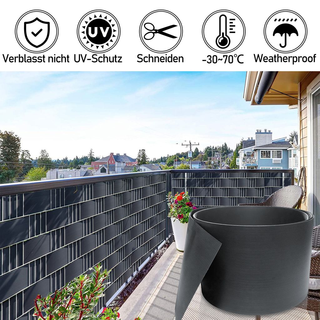 Yakimz Sichtschutzstreifen Sichtschutzmatte Hart PVC 2.5mx19cm Anthrazit UV-bestädig 1.35mm 10X