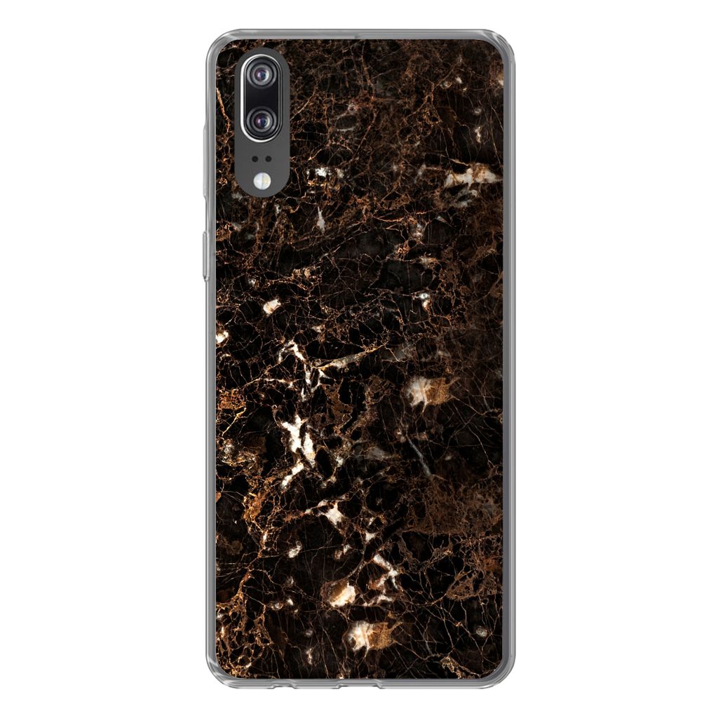 MuchoWow Handyhülle Schutzhülle Hülle für Huawei P20 Marmor - Schwarz - Gold Silikon Softcase Handy Hülle - Hardcover