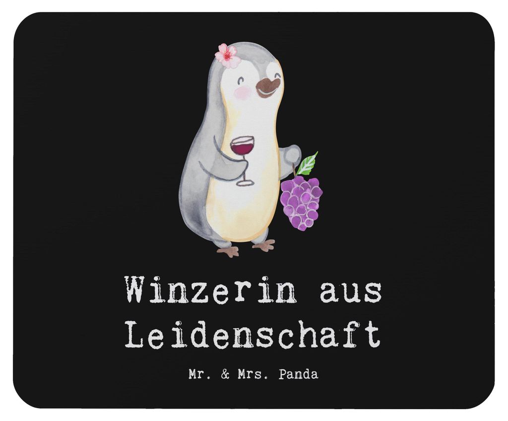 Mr. & Mrs. Panda Mauspad Winzerin Leidenschaft - Schwarz - Geschenk, pc mousepad, mousematte, Mouse Pad, computer