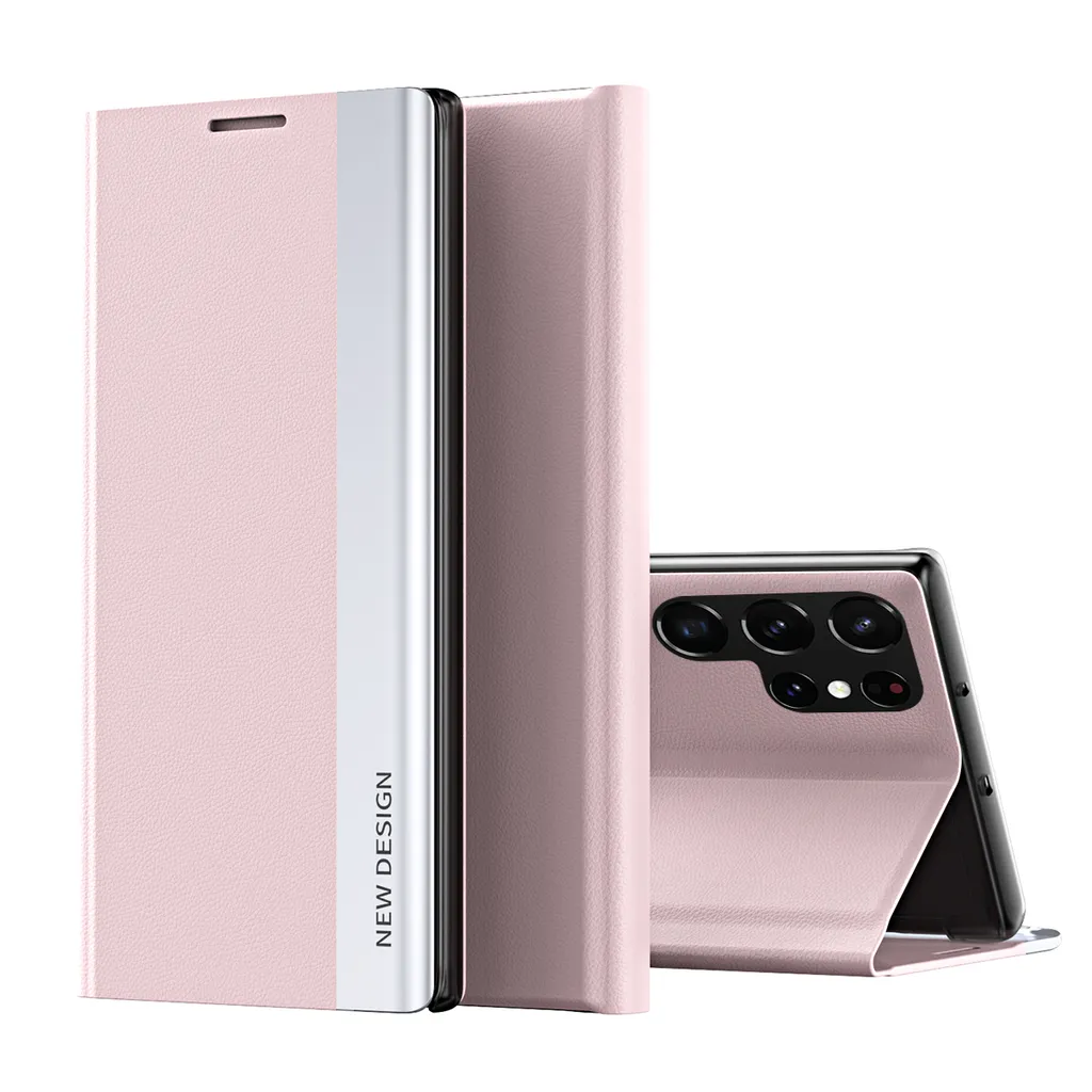Custodia Samsung S23 Rosa in Pelle PU Magnetica con Supporto Video