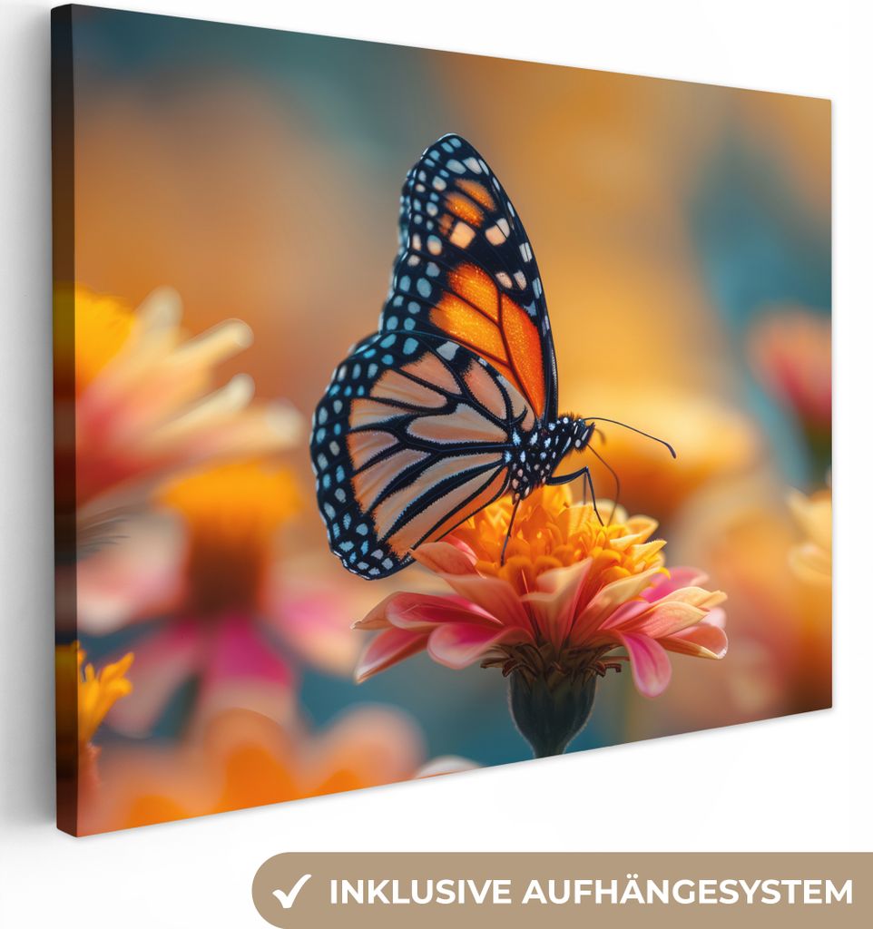 MuchoWow - Leinwandbilder - Schmetterling - Tiere - Farbenfroh - Natur - Blumen, Wandbild, Wanddeko Bilder Wohnzimmer, 40x30 cm