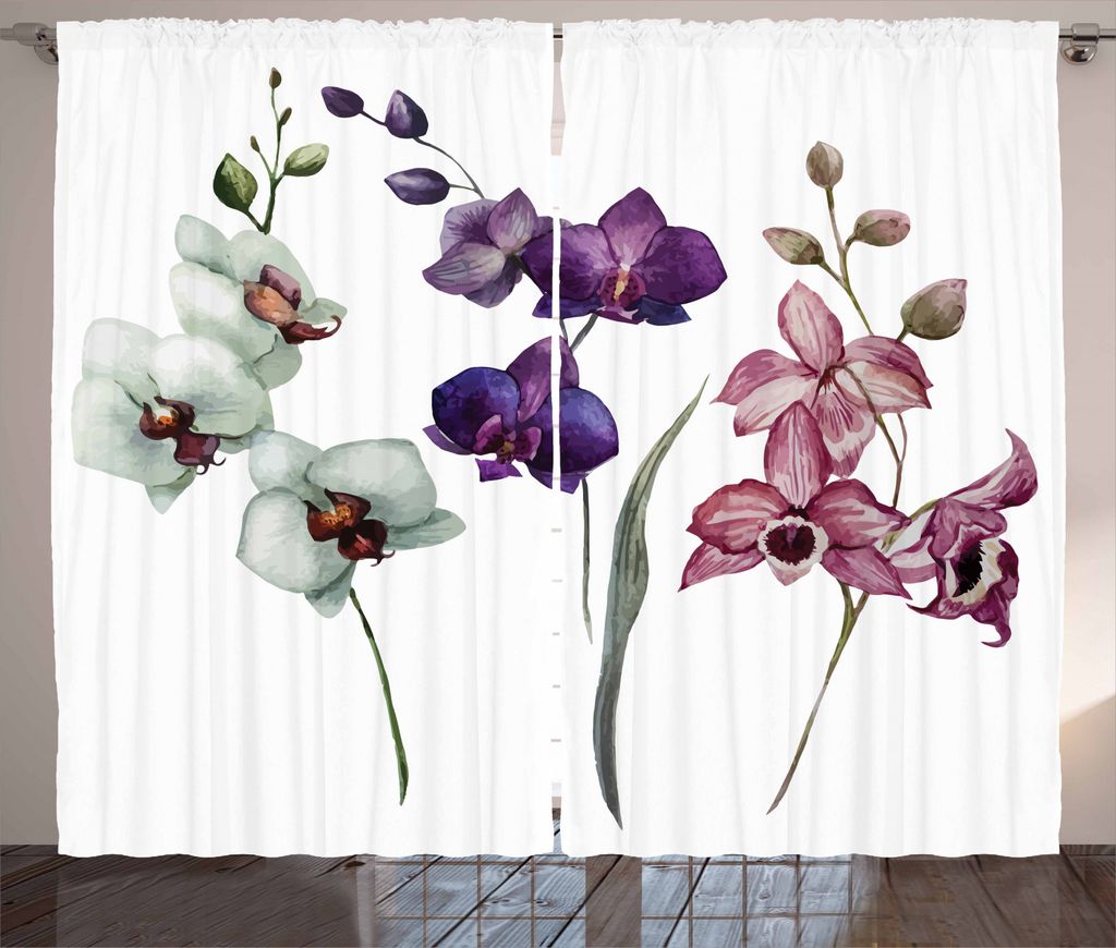 ABAKUHAUS Aquarell Rustikaler Gardine, blühend Umwelt, Schlafzimmer Kräuselband Vorhang mit Schlaufen und Haken, 280 x 245 cm, Creme Violet Getro...