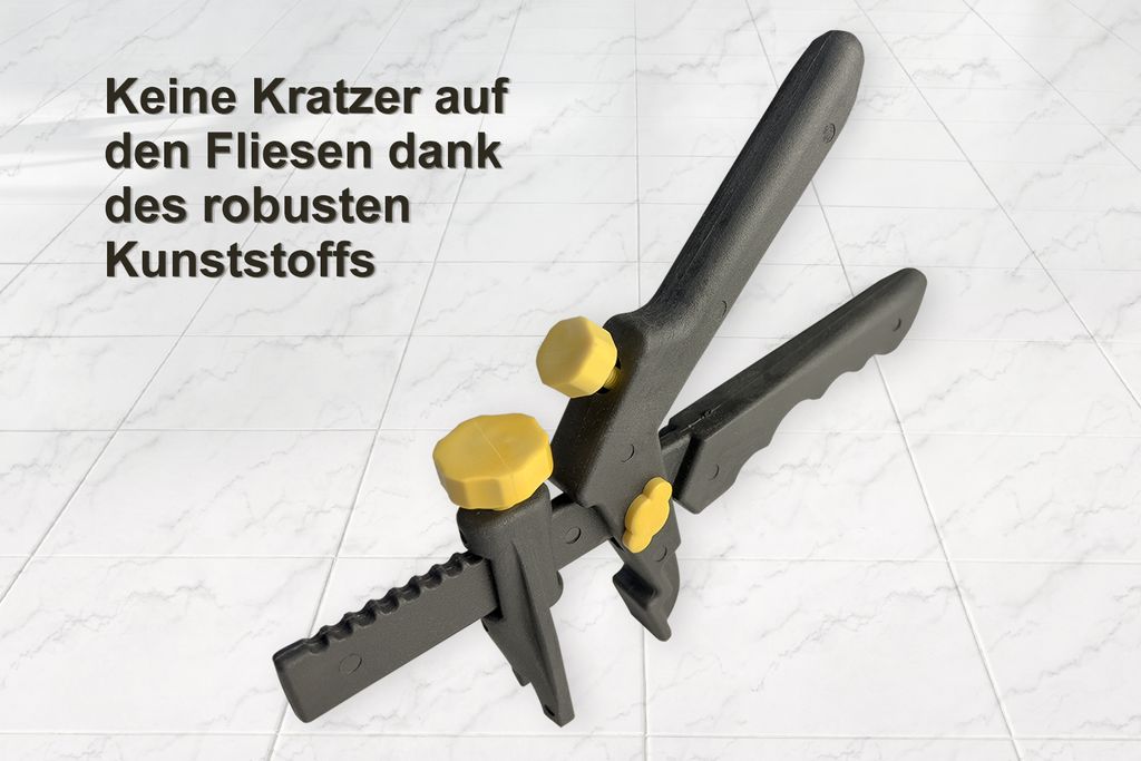 HexPro Fliesen Nivelliersystem 1mm 1,5mm 2mm Laschen, Fliesenstärke bis 15mm Fliesenkeile, Verlegehilfe Set (Zange) Fliesenzange Bodenzange