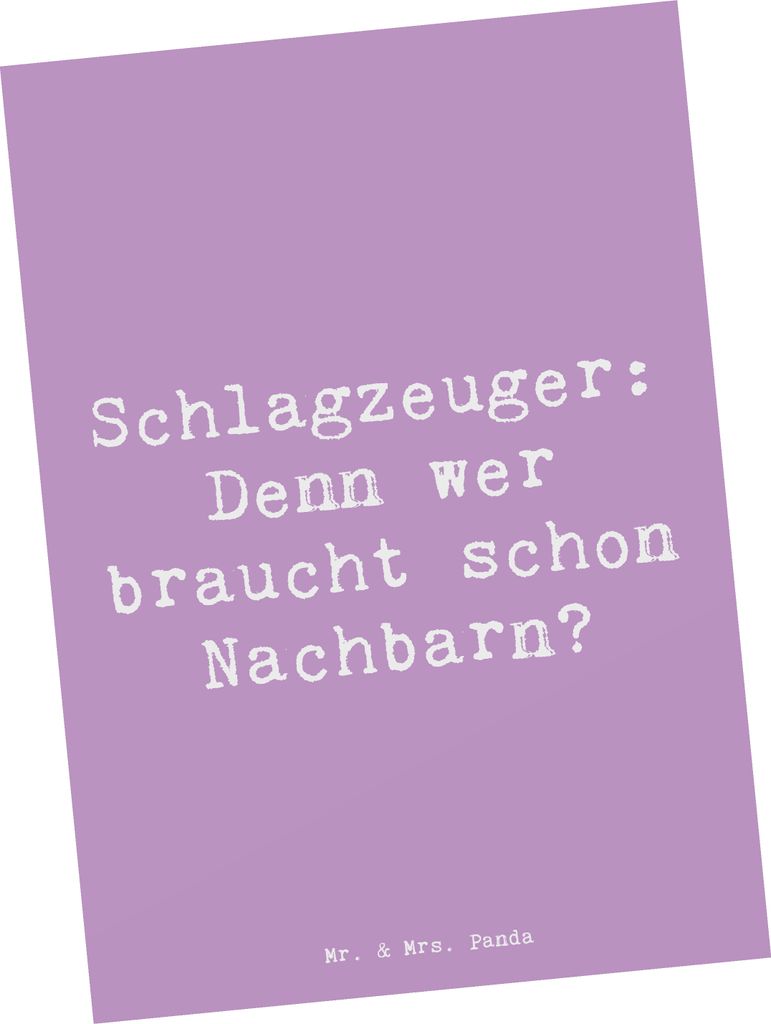 Mr. & Mrs. Panda Postkarte Spruch Schlagzeuger Spruch - Lavendeltraum - Geschenk, bildkarte, Musik, Postkarten, Instrument, Schlagzeug, Präsenz, L...