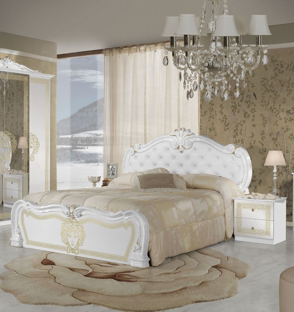 Barock Doppelbett Greta 160 x 200 cm in Weiss/Gold