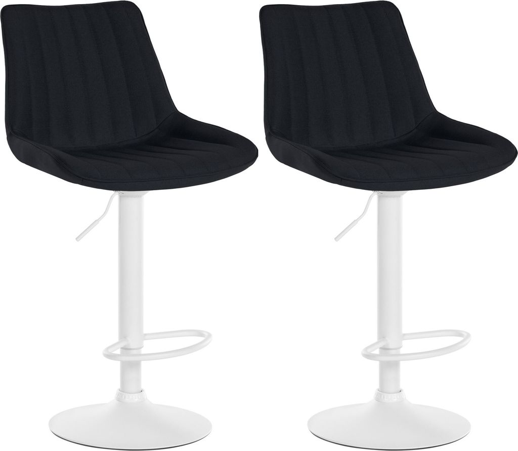CLP 2er Set Barhocker Toni Stoff drehbar und stufenlos höhenverstellbar Farbe schwarz Material Gestell Metall matt weiss