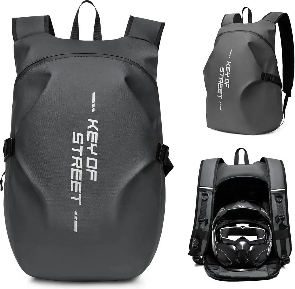 Sac à dos moto polyvalent gris pour transporter casque et PC en sécurité