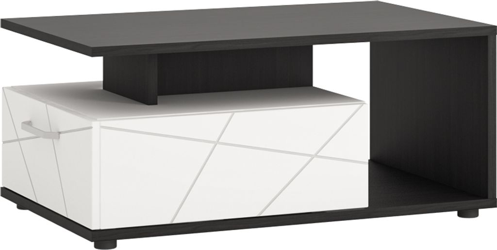 Couchtisch in weiß Hochglanz mit Eiche schwarz, VISALIA-129