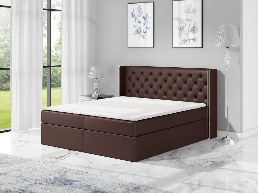 Boxspringbett ASTA 120 x 200 mit 2 Bettkästen, Bonell-Matratze und Topper. Farbe: Braun