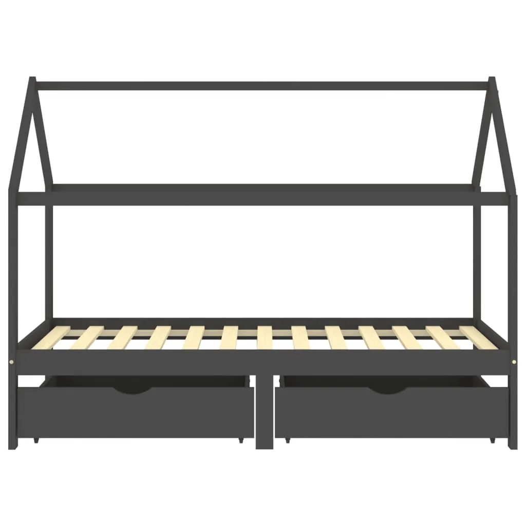 Cadre de lit en pin massif gris foncé 90x200 cm avec 2 tiroirs spacieux
