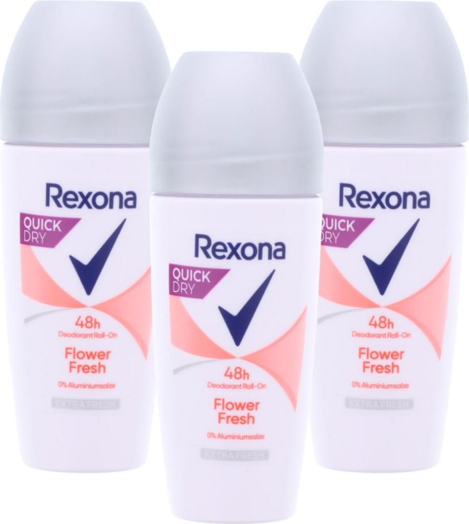 3x Rexona Deo Roll-On Flower Fresh 0% Aluminium je 50 ml Produktbild 