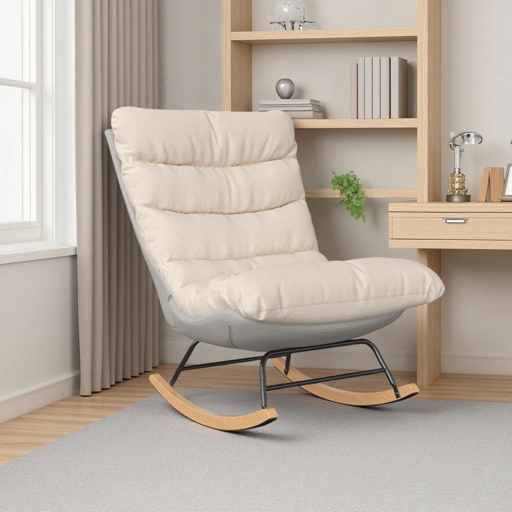 Poltrona a Dondolo per Studio e Ufficio: Lino e Design Bicolore - 8