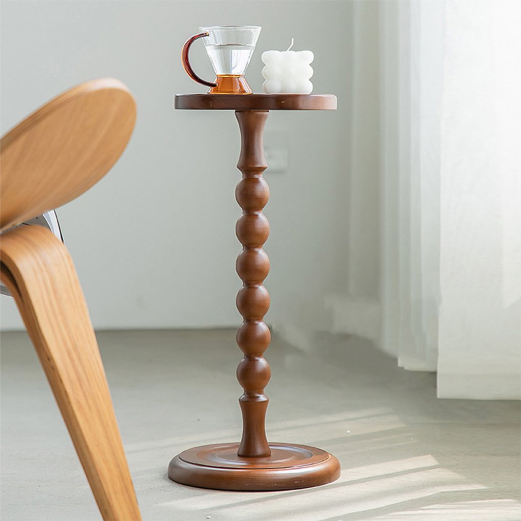 360Home Vintage holz kleiner Beistelltisch rund mittel-antik massivem Buche Dunkelbraun
