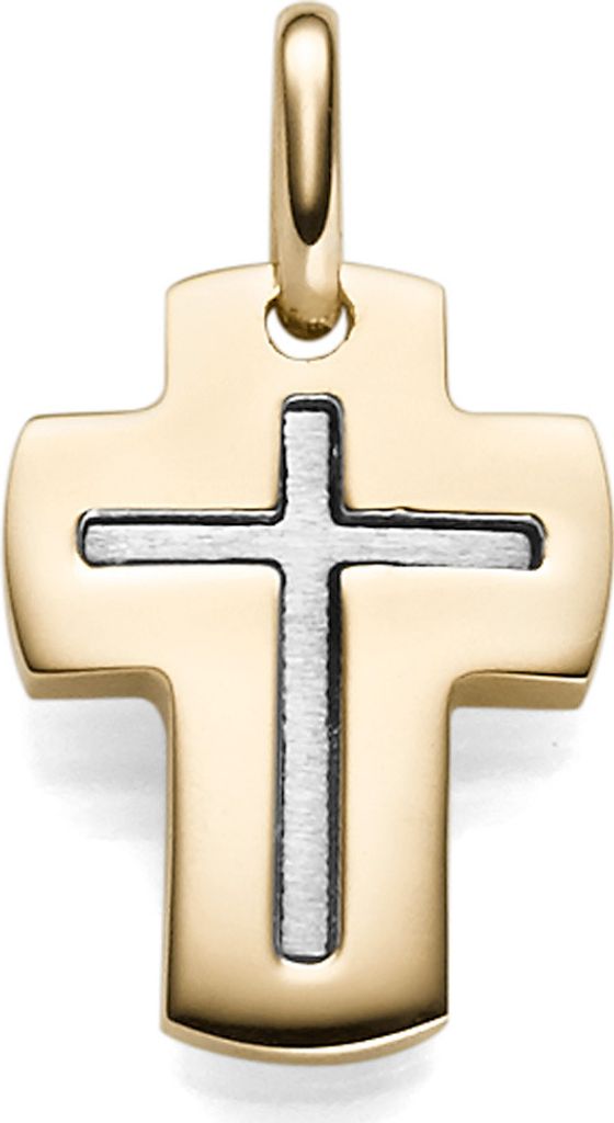 Anhänger Kreuz im Kreuz breite Flügel 21x12mm 585 Gold Gelbgold Weißgold bicolor