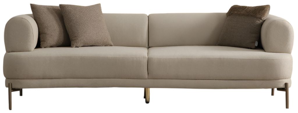 Stilvoller Beiger Dreisitzer Designer Metallfüße Wohnzimmer Sofa