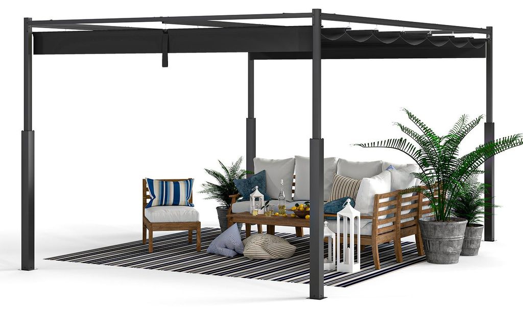 Faziango Pergola 3 x 4 m Wasserdicht Stabil Winterfest, Garten Pavillon mit Sonnenschutz uberdachung, UV-Schutz, Grau