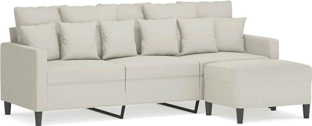 vidaXL 3-Sitzer-Sofa mit Hocker Creme 180 cm Samt