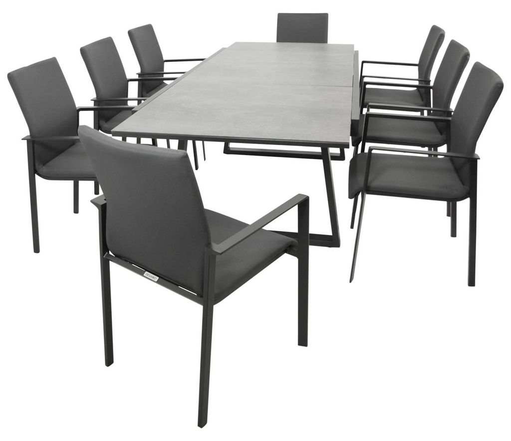 Garnitur 9-teilig 220 x 91,5 x 360 cm Aluminium Glas Kunstgewebe Anthrazit