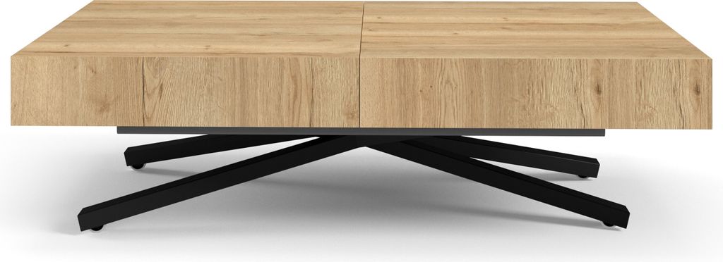 Höhenverstellbarer ausziehbarer Couchtisch Sena X, ausziehbarer Tisch: 120 cm bis 200 cm, Wohnzimmertisch Farbe: Natural Halifax, mit Metallbeine ...