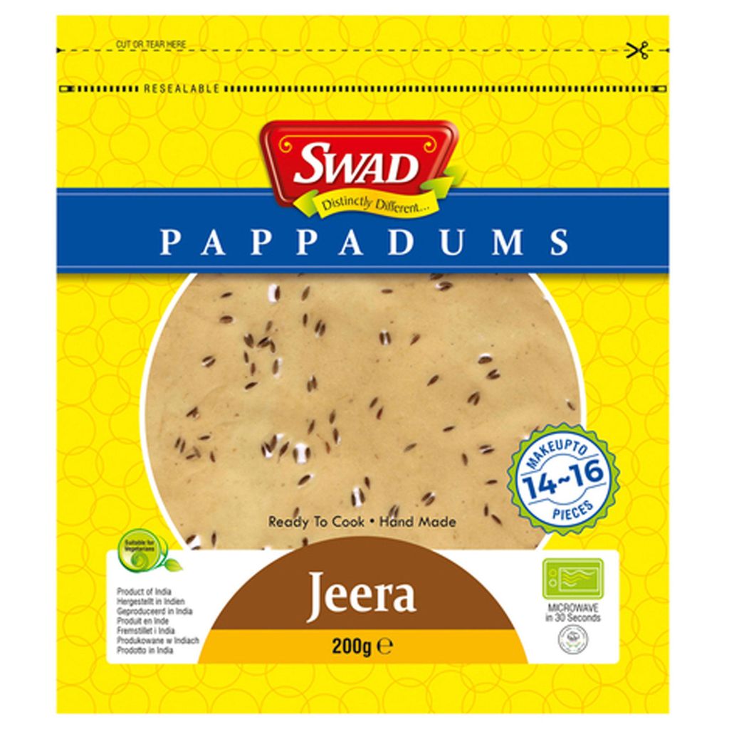 200g Swad Papadams Pappadums mit Jeera Kreuzkümmel Jeera Produktbild 