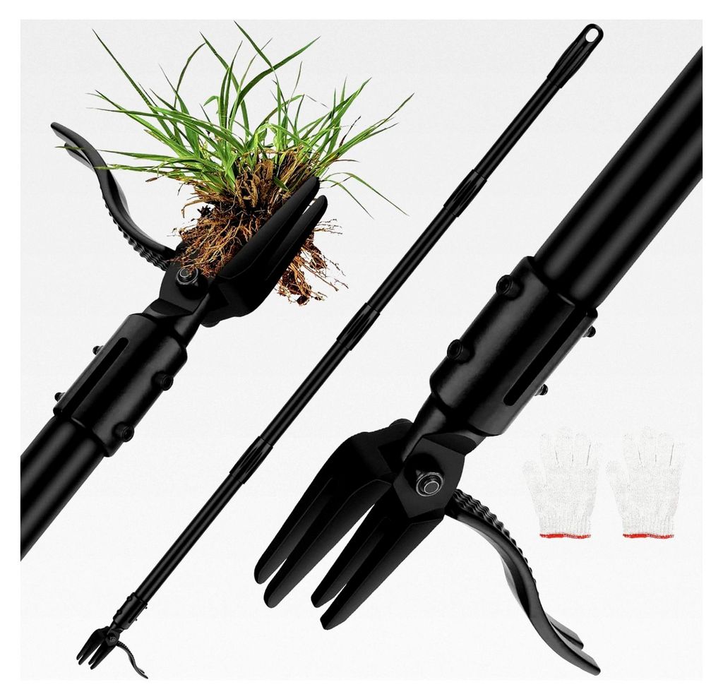 Unkrautstecher mit Edelstahl 4-Krallen und Pedal, für effektives Entfernen von Unkraut, Gartenwerkzeug mit langem Griff (64 Zoll / 162,56 cm)