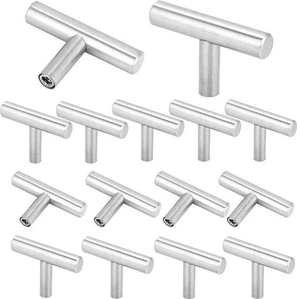 Poignée de meuble cuisine inox - Design en T tubulaire - Lot de 15 pcs