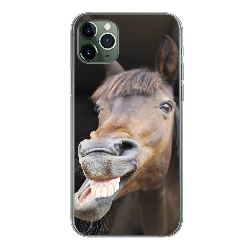 MuchoWow Handyhülle Schutzhülle Hülle für iPhone 11 Pro Max Pferd - Lustig - Stall - Kinder - Jungen - Mädchen - Kinder Silikon Softcase Han...