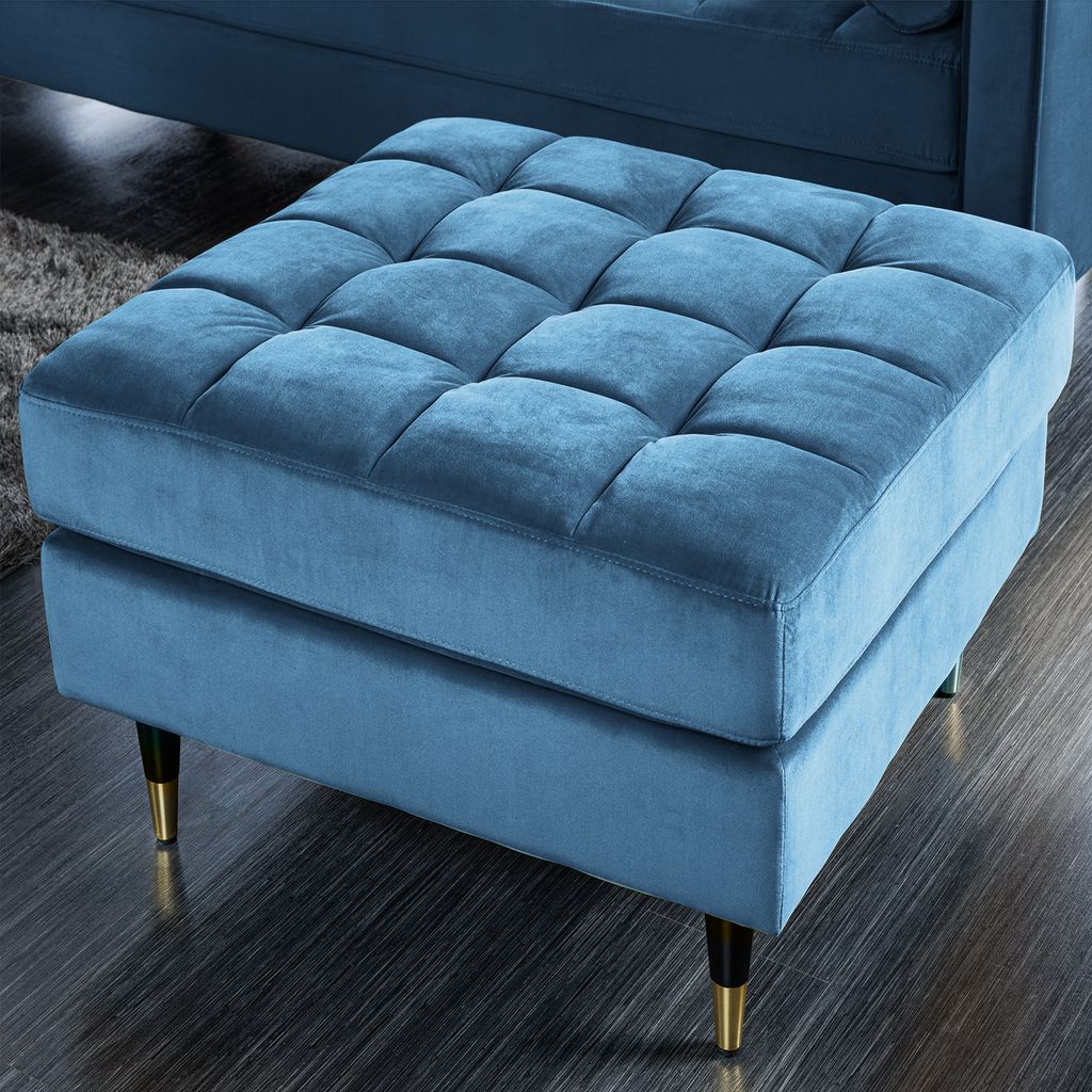 riess-ambiente Design Hocker COZY VELVET 80cm petrol blau gold Samt Metallfüße Sofahocker Polsterhocker