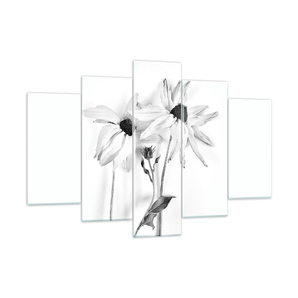 Bilder auf glas - 5 Teile - Verwelkt Blumen Monochrom - 150x100cm - Glasbilder - Wandbilder - Bilder - Wanddekoration aus Glas - Glas Bilder - Wand...