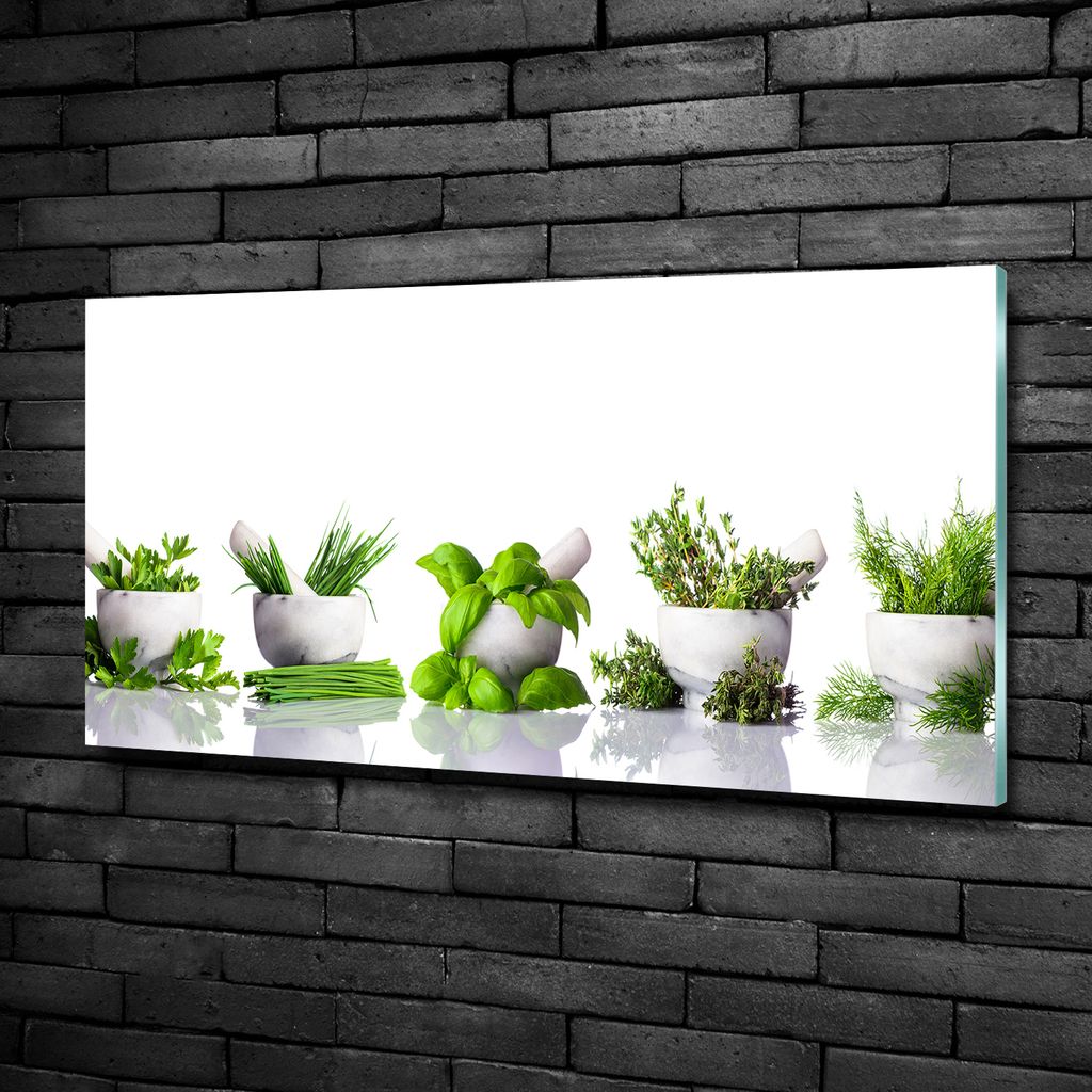Glas-Bild Wandbilder Druck auf Glas 100x50 Essen & Getränke Kräuter an Schnur 