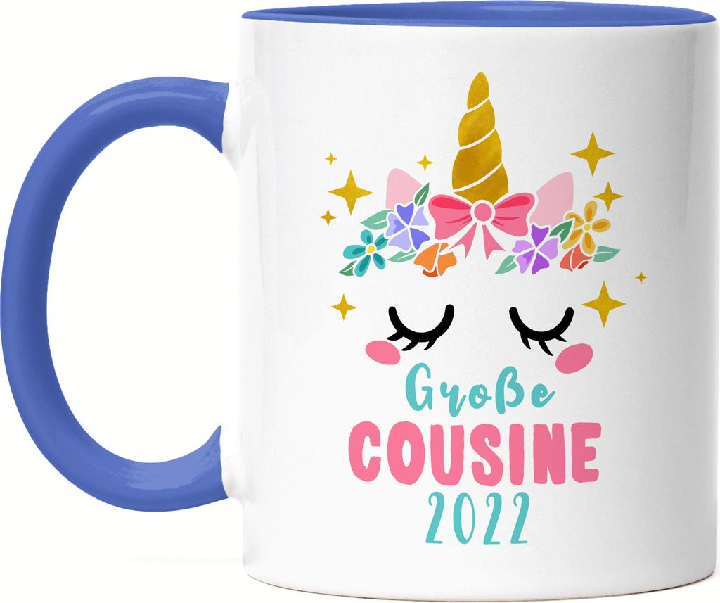 Große Cousine 2022 Tasse Blau Lieblingscousine Geschenkidee Geburtstag Einhorn Beste Cousine