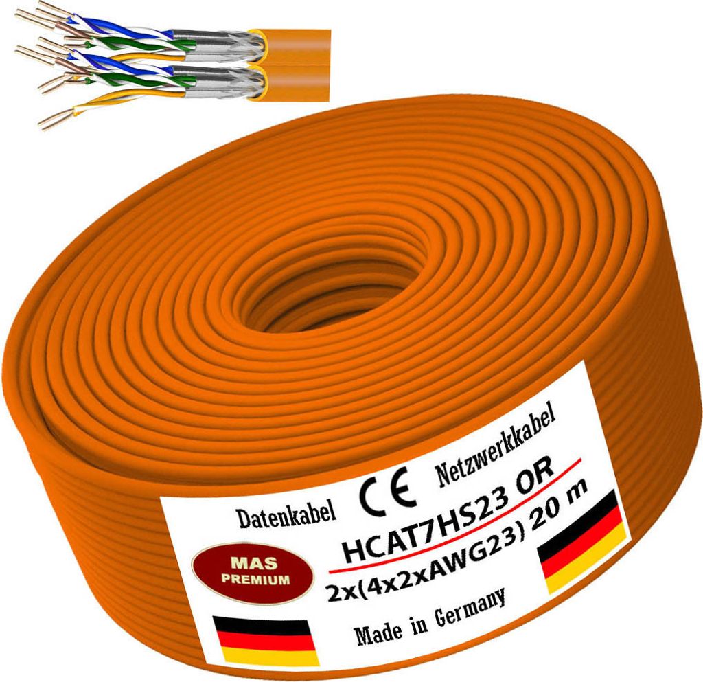 20m CAT7 Duplex AWG23 8P Daten-Netzwerk-Verlege-Kommunikationskabel Halogenfrei