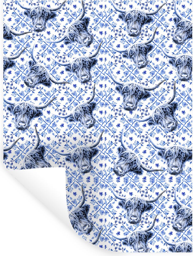 MuchoWow Wandtattoo Wandsticker Wandaufkleber Schottischer Highlander - Schablone - Delfter Blau 120x160 cm Selbstklebend und Repositionierbar - ...