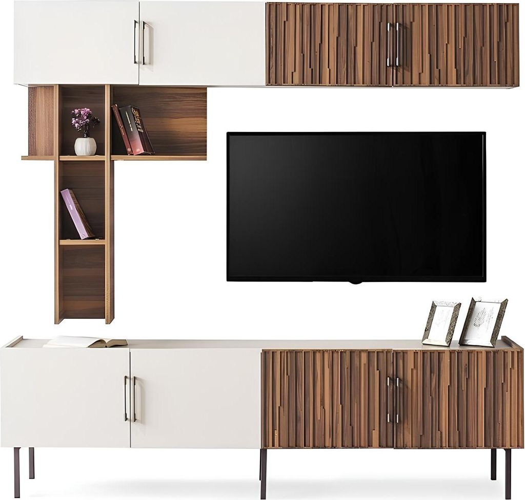 Moderne Wohnwand Designer Holz Möbel RTV Wandschrank Regale 3tlg Set