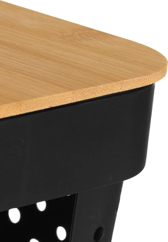 Scatola Portaoggetti Nera con Coperchio Bambù 26x17,5x12,5 cm | Salvaspazio - 3