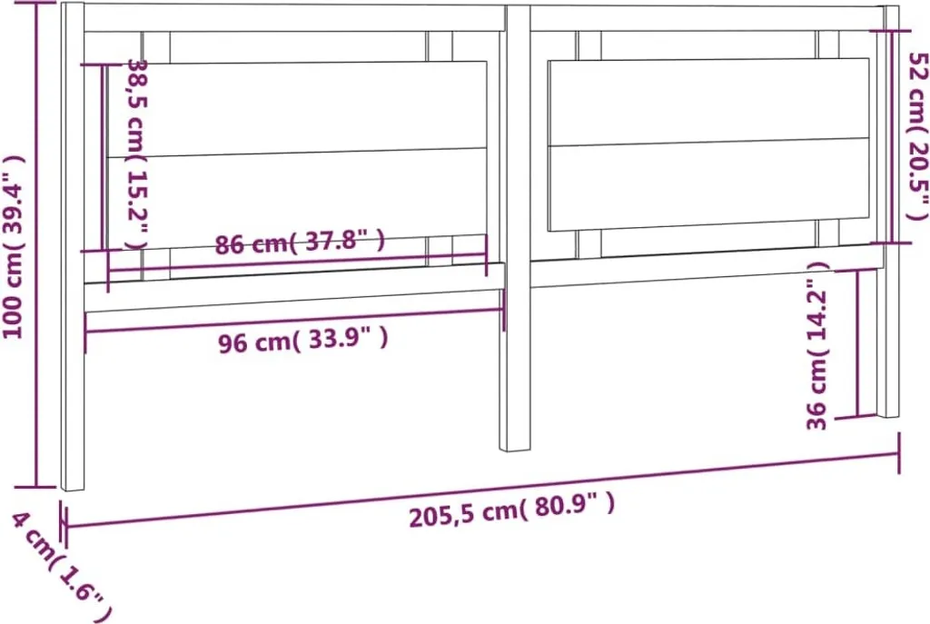 Tête de lit 205,5 cm pin massif noir design épuré et structure robuste - 6