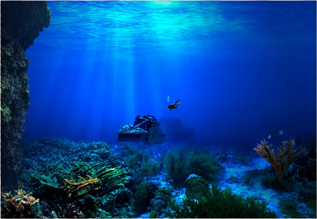 Adesivo -SeaWorld - poster di sfondo per acquario - decorazione vasca pesci 61 x 41 cm