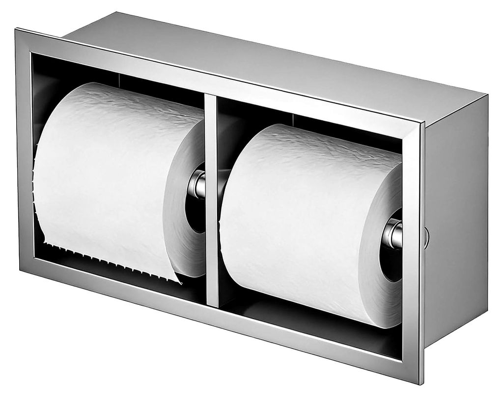 Unterputz-Toilettenpapierhalter aus 304 Edelstahl, Wandmontage 33×17×10cm, Klopapierhalter mit aufbewahrung und umgebördelter Kante 1 cm (Silber)