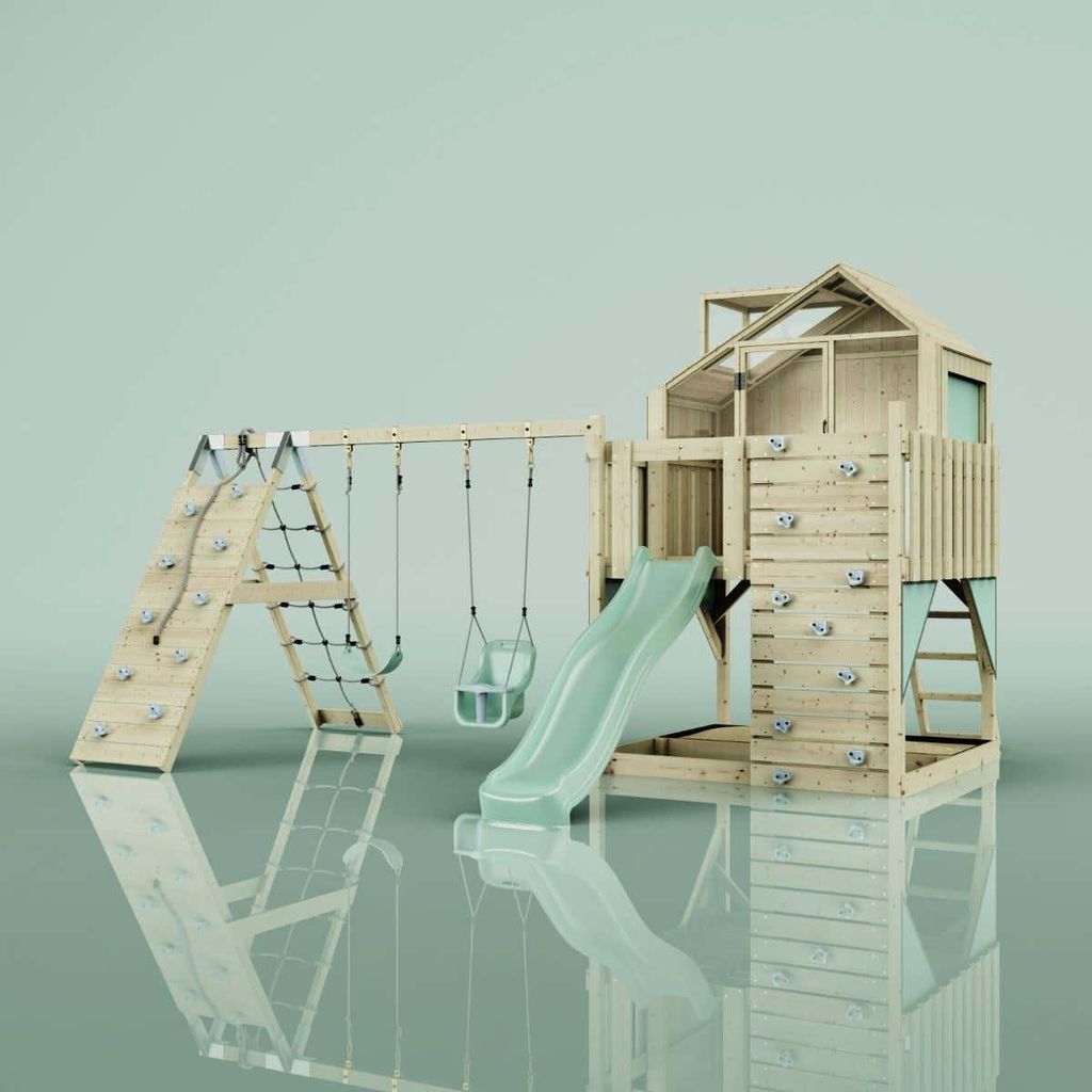 OutdoorToys Spielturm Oscar aus Holz in Grün Babyschaukel
