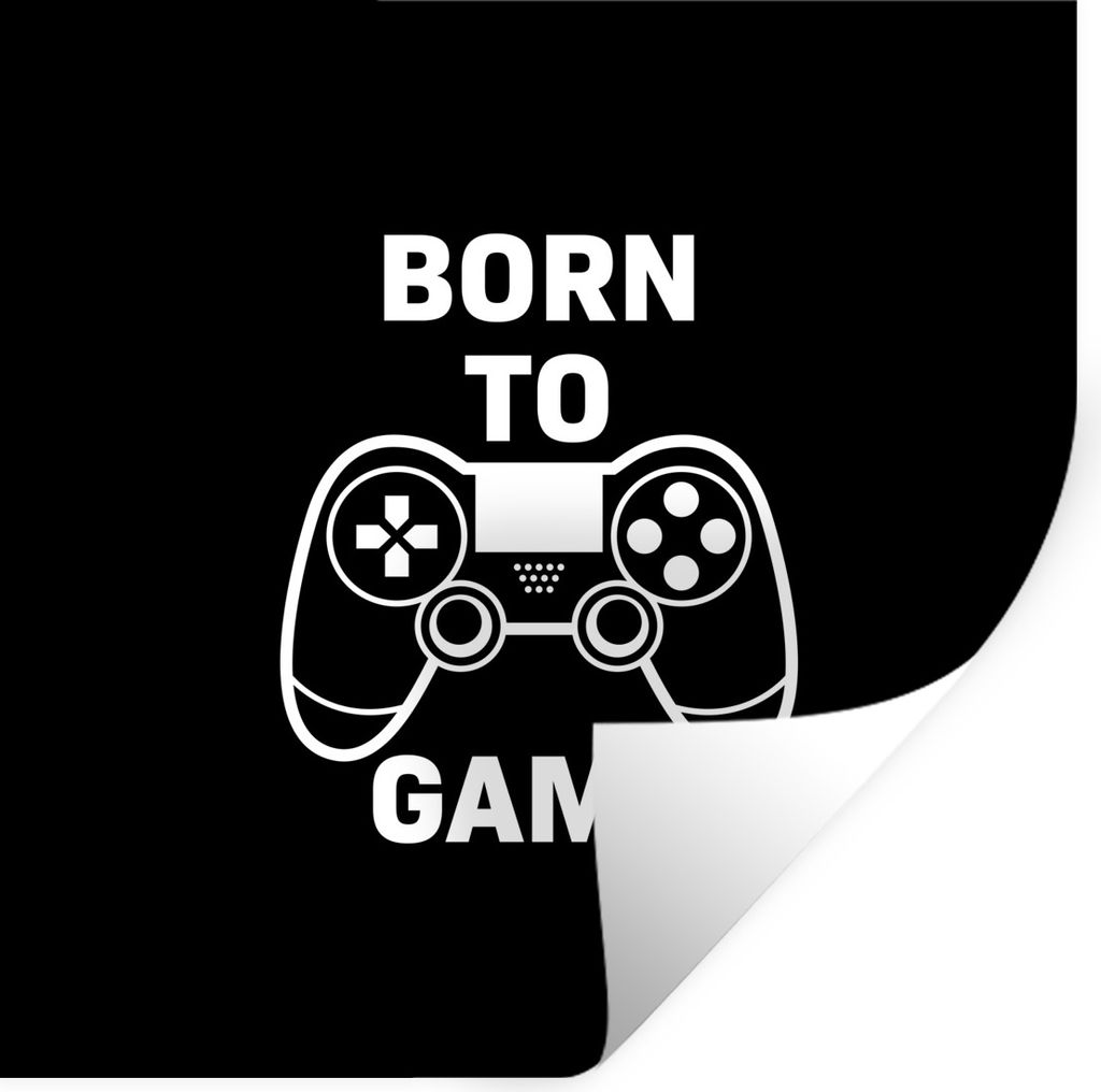 MuchoWow Wandtattoo Wandsticker Wandaufkleber Gaming - Zitate - Controller - Zum Spielen geboren - Schwarz - Weiß 50x50 cm Selbstklebend und Rep...