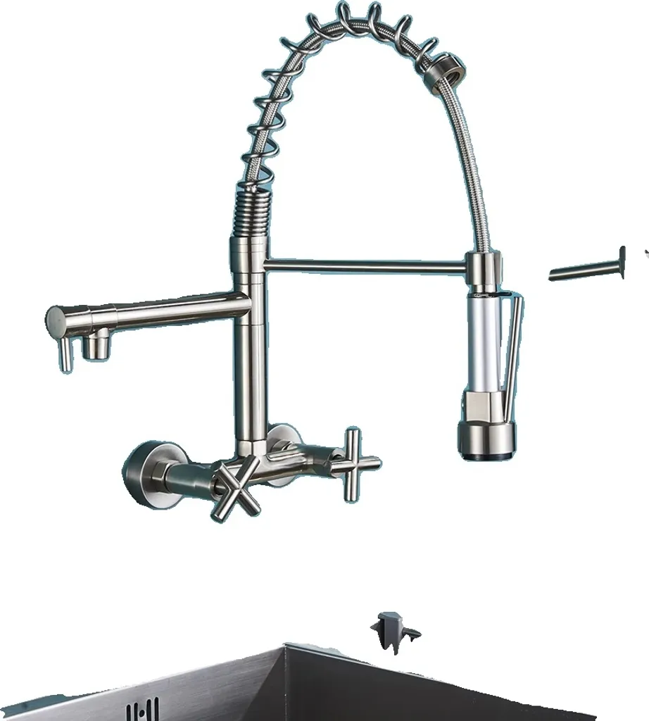 Rubinetto da cucina, doppia maniglia, bocca girevole a 360 gradi, fibbia spazzolata