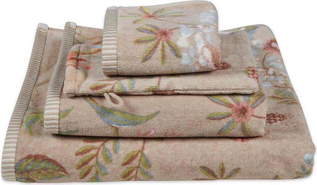 Pip Studio 3er Set Gästehandtuch Secret Garden Farbe Khaki Größe 30x50 cm