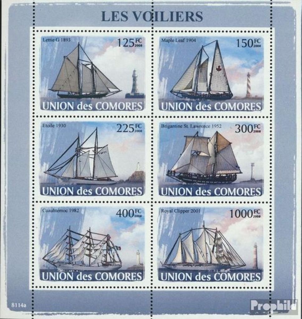 Briefmarken Komoren 2008 Mi 1904-1909 Kleinbogen (kompl. Ausg.) postfrisch Segelschiffe, Leuchttürme