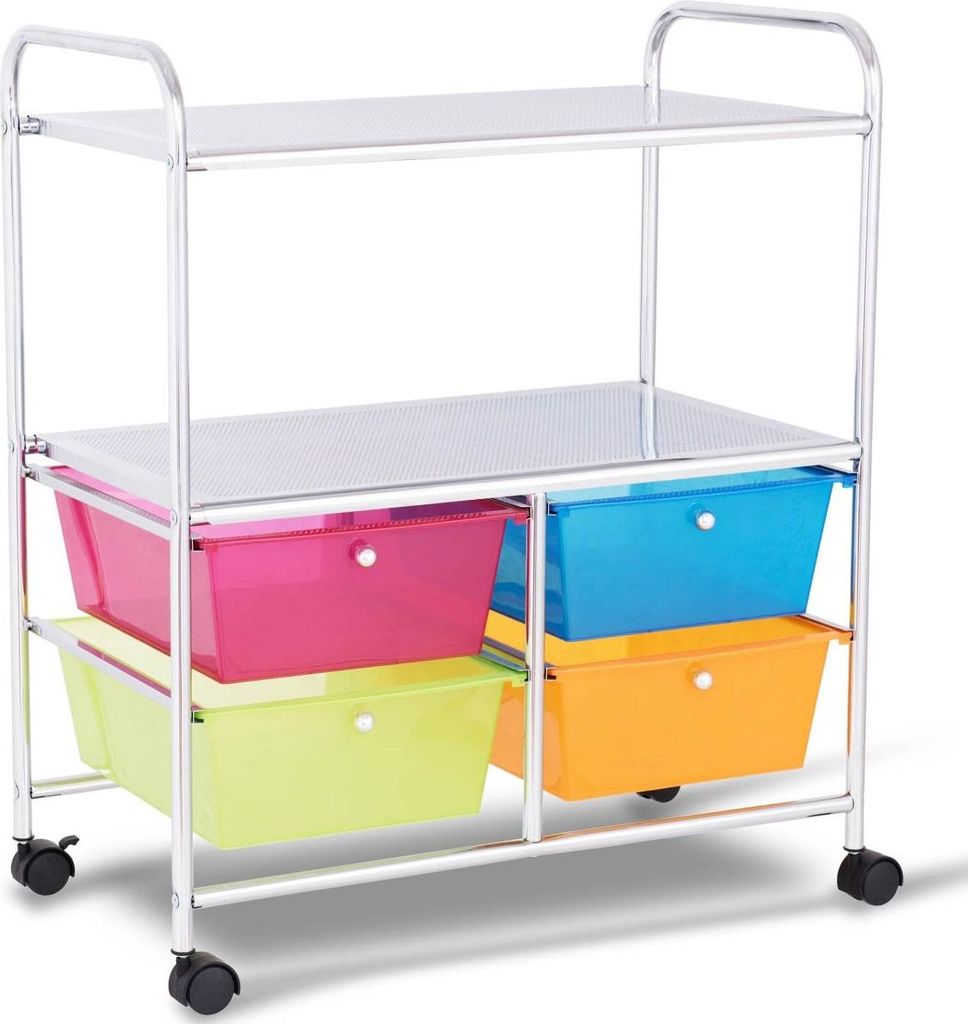 Rollwagen 4 Schubladen Bad Rollcontainer Küchenwagen mit Rollen 58,5 x 37 x75 cm-Bunt